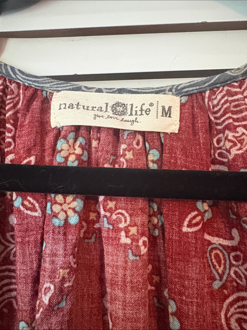Natural Life Bandana Rust-Red Peasant Top Size Medium - Picture 8 of 10